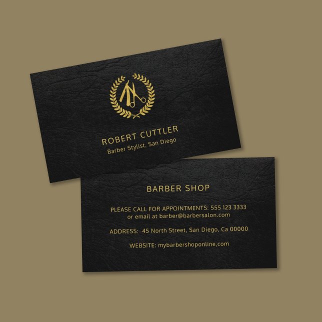 Barber shop LOGO promotional black gold Business Card (Creator Uploaded)