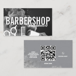 Barber Shop Logo Sign Grey Smoke Professional Business Card