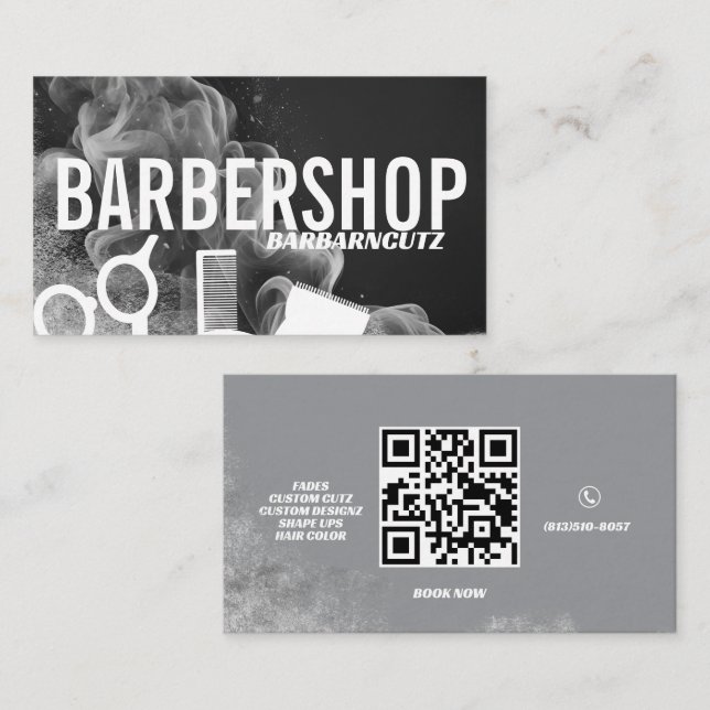 Barber Shop Logo Sign Grey Smoke Professional Business Card (Front/Back)
