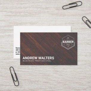 Barber Shop Logo Wooden Boards Business Card