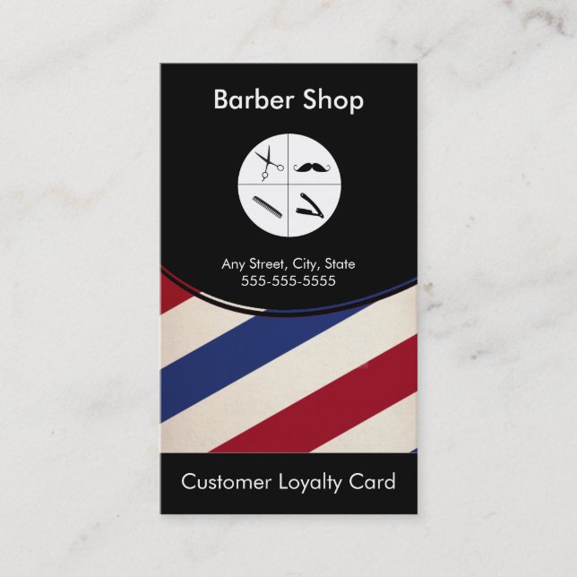 Barber Shop Loyalty Business Card Punch Card (Front)