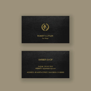 Barber shop luxury simple black leather look business card