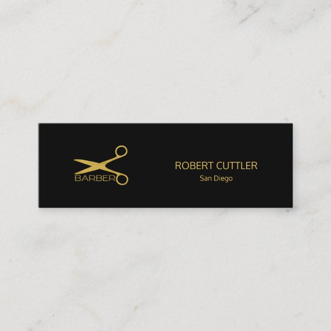 Barber shop luxury simple gold black template mini business card (Front)