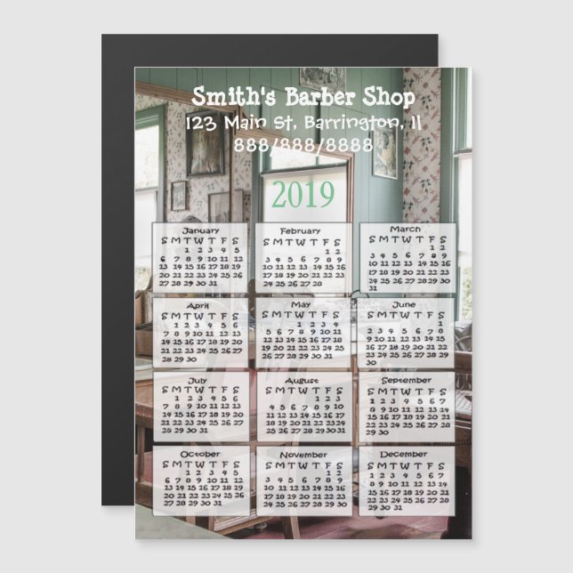Barber Shop Mini Calendar Magnet 2019 (Front/Back)
