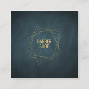 Barber shop minimal navy gold typography geometric square business card