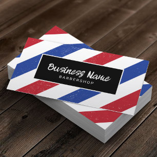 Barber Shop Minimalist Blue & Red Stripes Hair Business Card