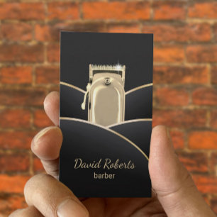 Barber Shop Modern Black & Gold Hair Stylist Business Card
