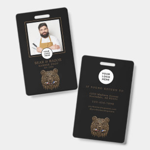 Barber Shop Modern Bronze Bear Barber Staff ID Badge