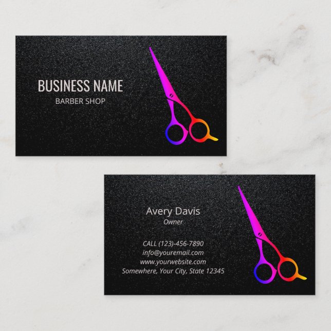 Barber Shop Modern Colourful Scissors Hair Stylist Business Card (Front/Back)