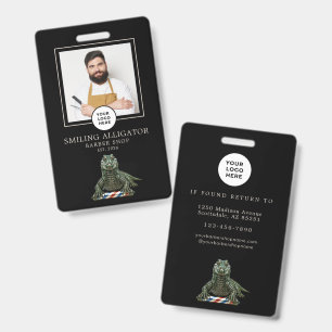 Barber Shop Modern Emerald Alligator Barber Staff ID Badge