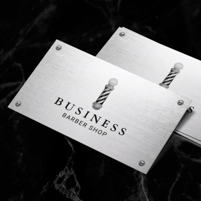 Barber Shop Modern Metal Hair Stylist Minimalist Business Card (Creator Uploaded)