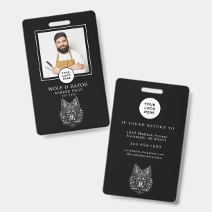 Barber Shop Modern Razor Wolf Silver Barber Staff ID Badge