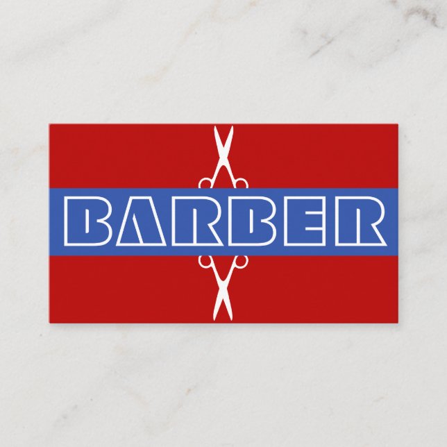 Barber shop modern white red blue business card (Front)
