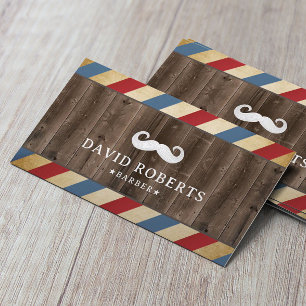 Barber Shop Moustache Hair Stylist Vintage Wood Business Card