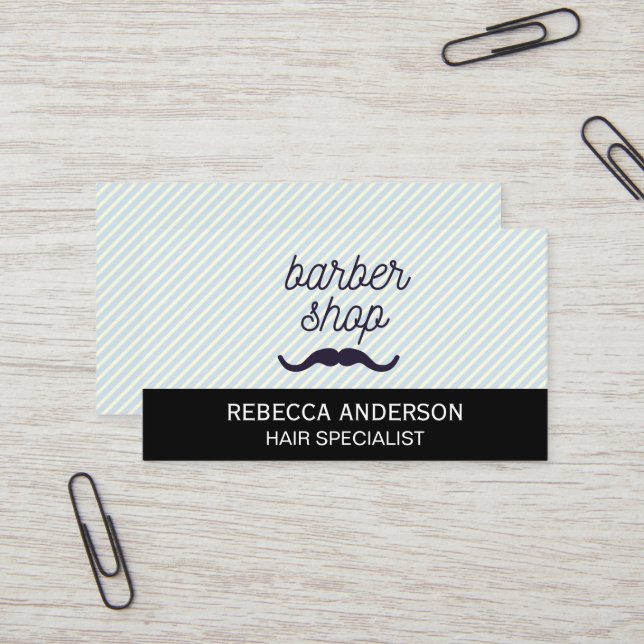 Barber Shop Moustache | Stripes Background Business Card (Front/Back In Situ)