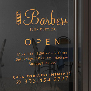 Barber shop name opening hours decal