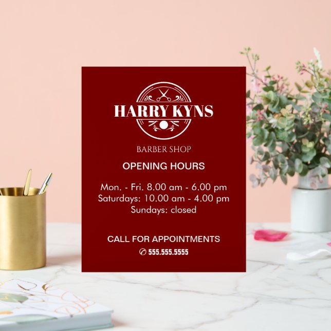 Barber shop opening hours custom acrylic sign (Wedding)
