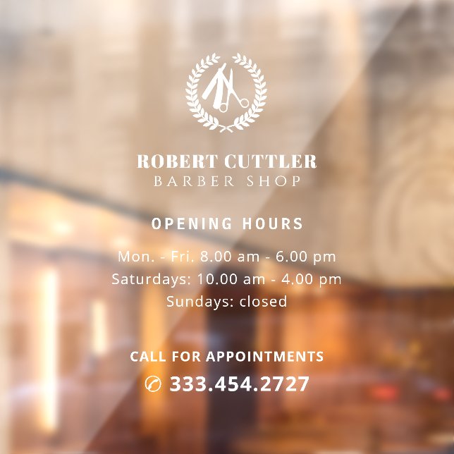 Barber shop opening hours custom logo window cling (Sheet 2)