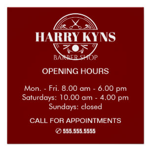 Barber shop opening hours custom poster