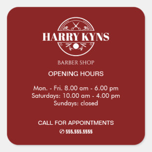 Barber shop opening hours custom square sticker
