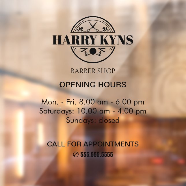 Barber shop opening hours custom window cling (Sheet 2)
