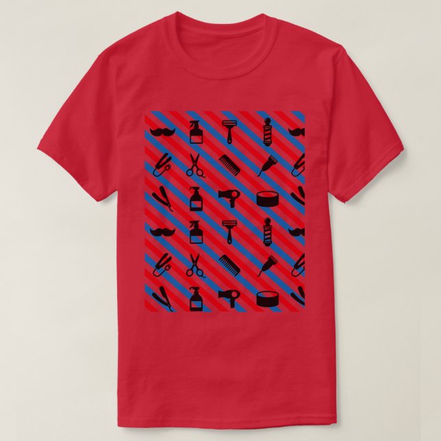 Barber Shop Pattern Sticker T-Shirt (Design Front)