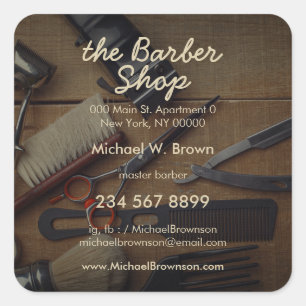 Barber Shop Photo Custom Hair Razor Square Sticker