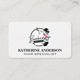 Barber Shop Pole Badge Logo   Hair Cut Business Card
