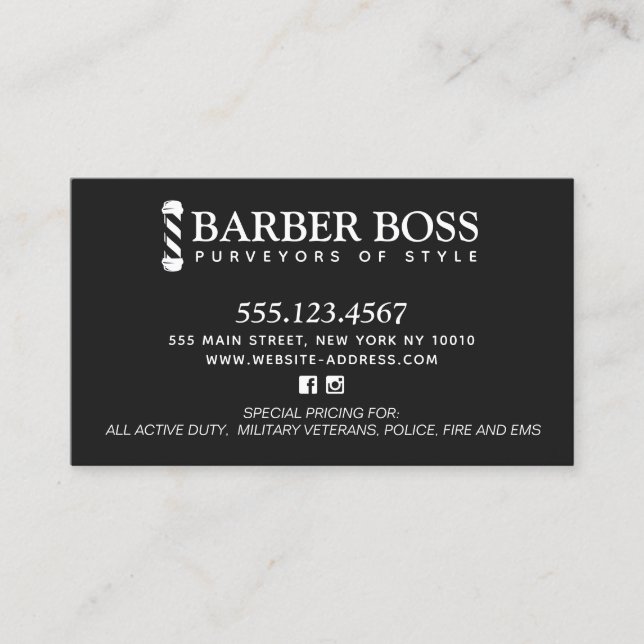 Barber Shop Pole Black and White Business  B Business Card (Front)