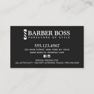 Barber Shop Pole Black and White Business B Card