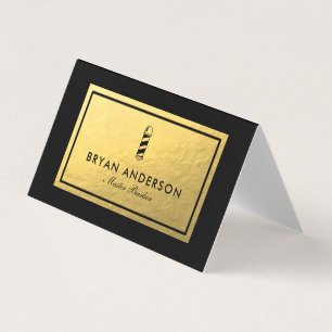 Barber Shop Pole - Faux Gold Foil Folded Business Card