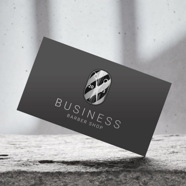 Barber Shop Pole Logo Dark Grey Hair Stylist Business Card (Creator Uploaded)