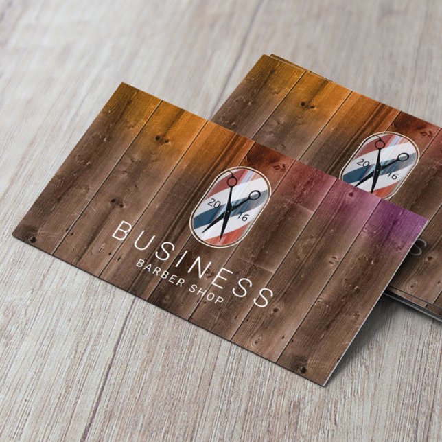 Barber Shop Pole Logo Modern Wood Hair Stylist Business Card (Creator Uploaded)
