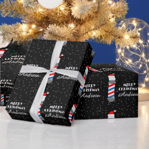 Barber shop pole personalized Christmas Wrapping Paper
