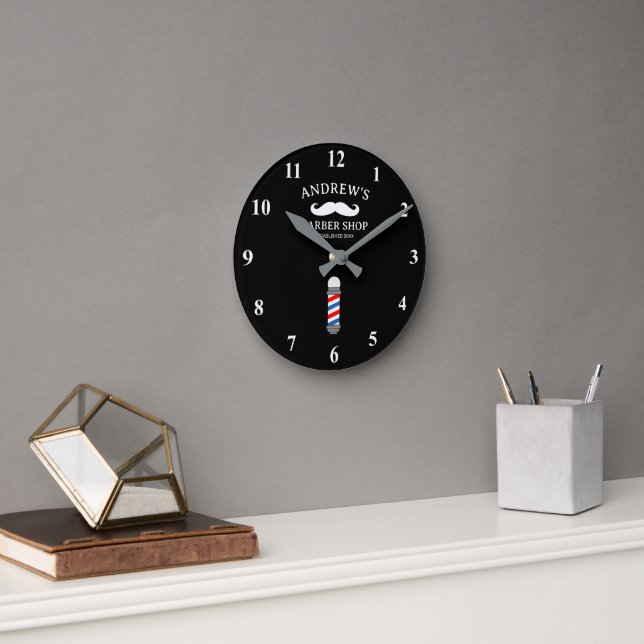 Barber shop pole wall clock for men's hair salon (Office)