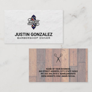 Barber Shop Pole   Wood Square Business Card
