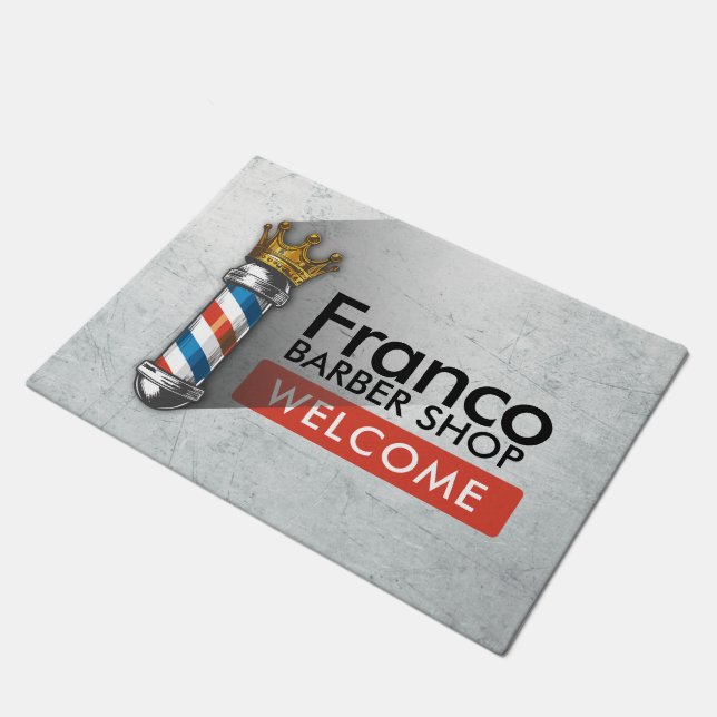 Barber Shop Poles Barbershop Hair Stylist Welcome Doormat (Angled)