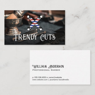 Barber Shop Poles Logo Haircutting Tools Business Card