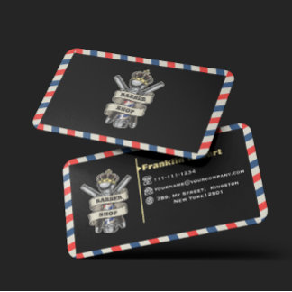 Barber Shop Professional Blue & Red Stripes Custom Business Card