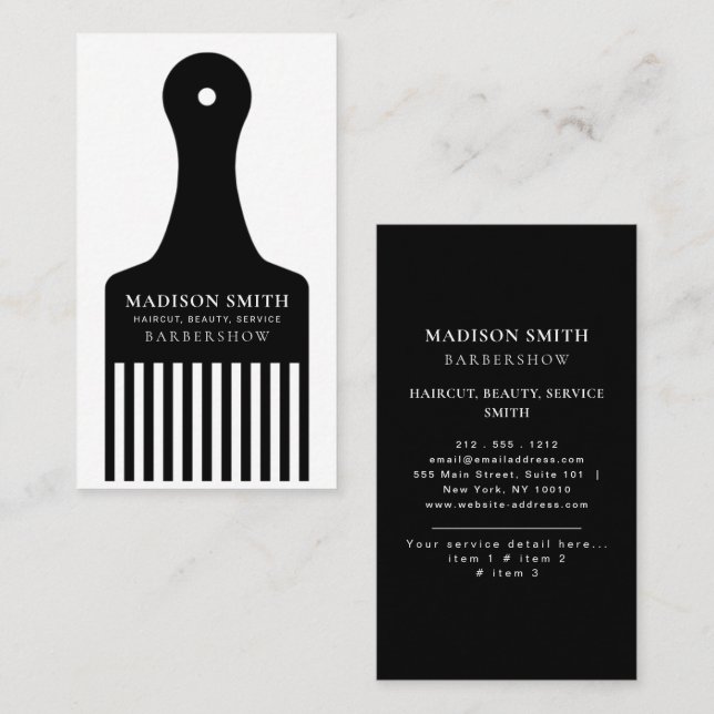 Barber Shop Professional Hair stylist comb modern Business Card (Front/Back)