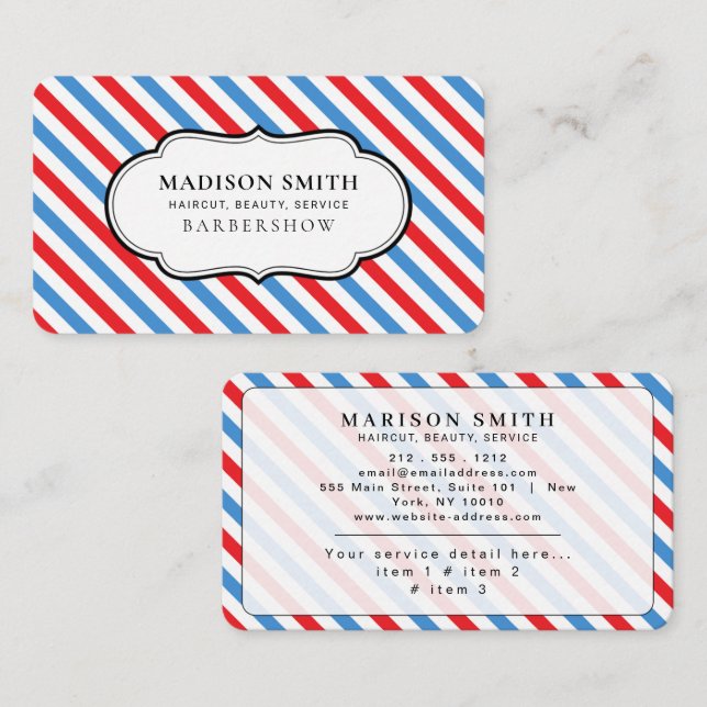 Barber Shop Professional Stripes Business Card (Front/Back)