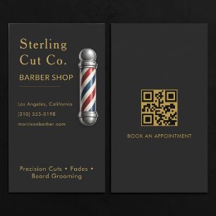 Barber Shop QR Code Black Business Card