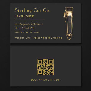 Barber Shop QR Code Black & Gold Professional Business Card