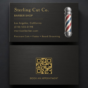 Barber Shop QR Code Metallic Professional Business Card