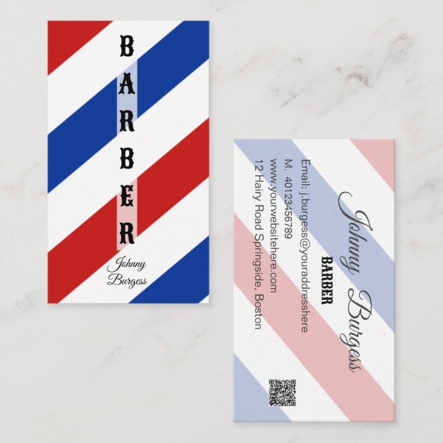 Barber Shop QR Code Modern Hairdresser Business Card (Front/Back)