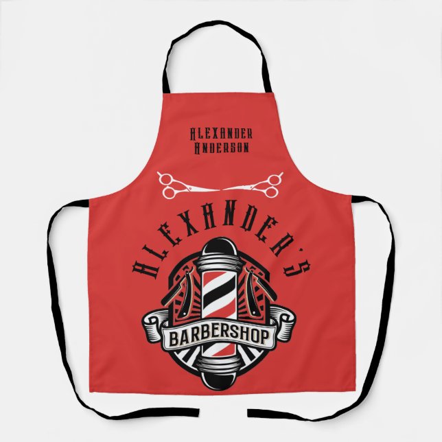 Barber Shop Red and Black Personalise  Apron (Front)