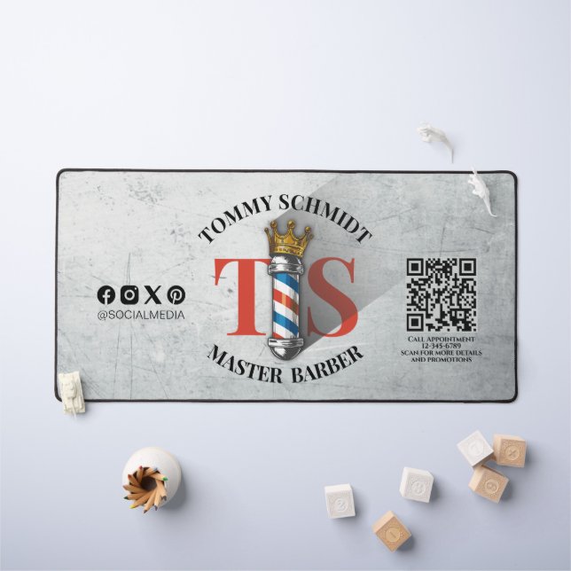 Barber Shop Royal Crown Barber Pole Hair Salon QR Desk Mat (Kids Table)
