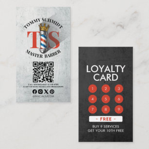 Barber Shop Royal Crown Barber Pole Hair Salon QR Loyalty Card