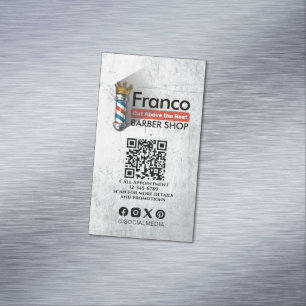 Barber Shop Royal Crown Barber Pole Hair Salon QR Magnetic Business Card