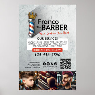 Barber Shop Royal Crown Barber Pole Hair Salon QR Poster